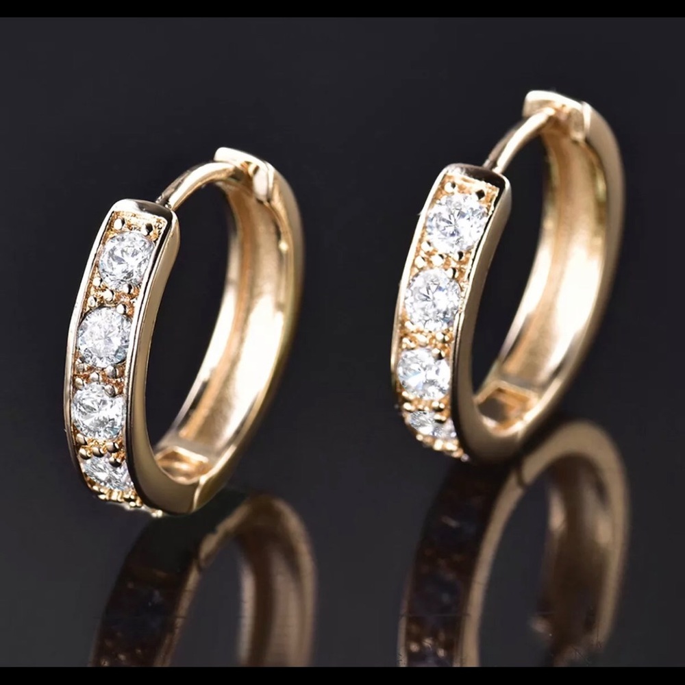 Gold Filled Clear Crystal Round Hoop Earrings